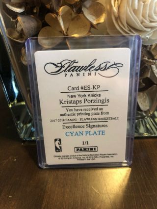 2017 - 18 Flawless Printing Plate Cyan Kristaps Porzingis York Knick’s 1/1 