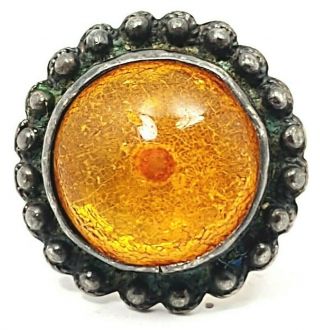 Vintage Old Chinese Cognac Honey Amber Sterling Silver Ring Size 3 1/2