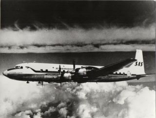 Large Vintage Photo - Sas Scandivian Airlines Dc - 7c Ln - Mod In - Flight