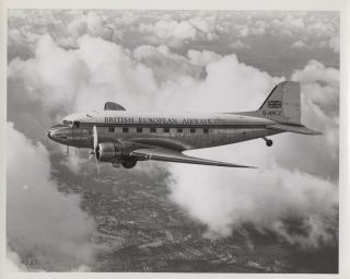 Large Vintage Photo - British European Airways Dc - 3 Pionair G - Ahcz