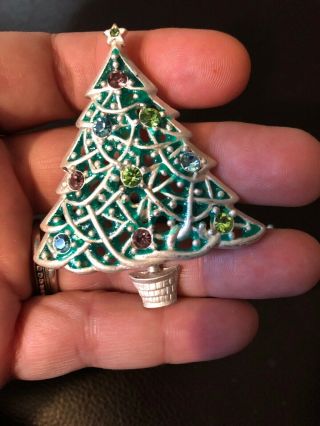 Vintage Designer Signed Rhinestone Christmas Tree Pin Brooch 3