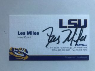 Les Miles Autograph Lsu Tigers 2007 National Champion Head Coach Business Card