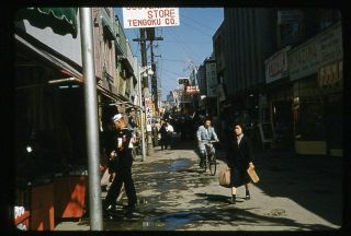 35 Mm Color Slide Photograph " Black Market Alley " Yokosuka,  Japan April 1958