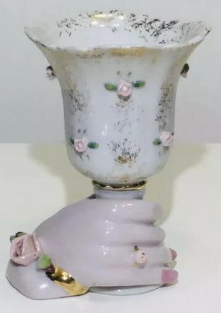 Vintage Napco Ladies Hand Holding Cup/vase W/gold Trim & Pink Flowers
