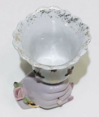 Vintage Napco Ladies Hand Holding Cup/Vase W/Gold Trim & Pink Flowers 2
