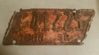 1952 Tennessee State Shape License Plate Davidson Co 1 - 41225 To Restore