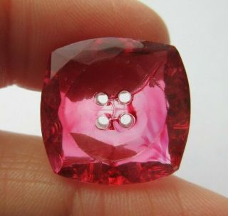 Dazzling Antique Vtg Faceted Pink Depression Glass Button Square Shape 7/8 " (l)