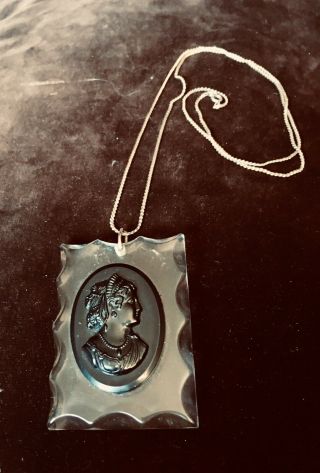 Vintage Art Deco Necklace/pendant Black Celluloid Double Cameo Lady Fave Oval
