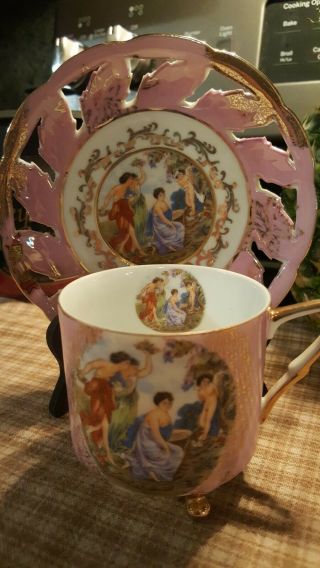 L M Royal Halsey Pink Gold Tea Cup Saucer Set Souvenir Haven Connecticut