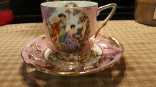 L M Royal Halsey pink gold tea cup saucer set Souvenir Haven Connecticut 2