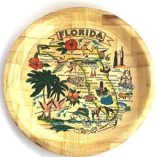 Vintage Florida Bamboo Serving Tray 13 Inch
