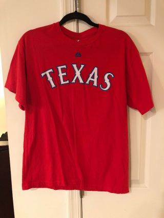 Majestic Texas Rangers Colby Lewis 48 Red T Shirt Size L