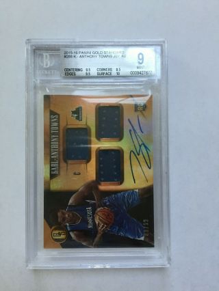 2015 - 16 Karl Anthony Towns Gold Standard Rookie Jersey Autograph Bgs 9 Auto 10