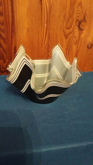 Vintage Chance Glass Striped Hankerchief Vase In Black And White