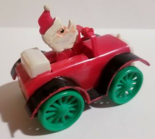 Htf Vtg Hard Plastic Xmas Santa Claus Driving Red Fire Truck With Green Wheels