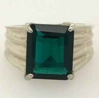 Vintage Sterling Silver 925 Large Green Gemstone Signed Ring 7.  83 Grams Size 7