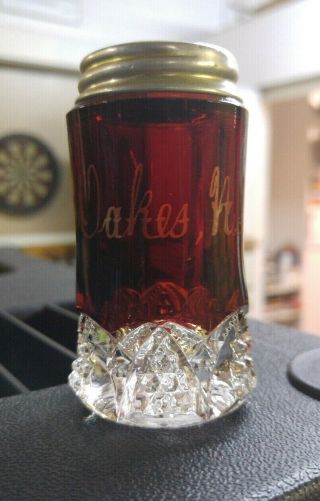 Oakes North Dakota Nd Souvenir Ruby Flash Eapg Salt Or Pepper Single Shaker