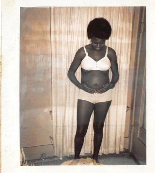 Proud Pregnant Mother To Be In Shorts Bra Black African American Woman Vtg Photo