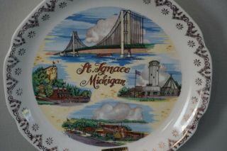 Vintage 7 " Souvenir Plate St.  Ignace,  Michigan - - Mackinac - Indian Village - Castle