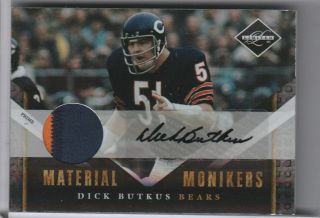 2010 Panini Limited 12 Dick Butkus Autograph 2 - Color Patch Bears Hof 14/14 8079