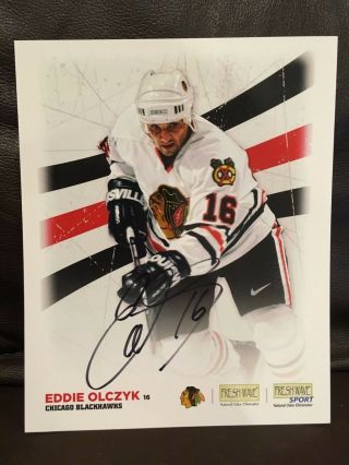 Eddie Olczyk Autographed 8x10 Action Photo Chicago Blackhawks Nhl Hockey