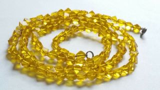 Czech Vintage Art Deco Canary Yellow Facet Cut Glass Bead Necklace