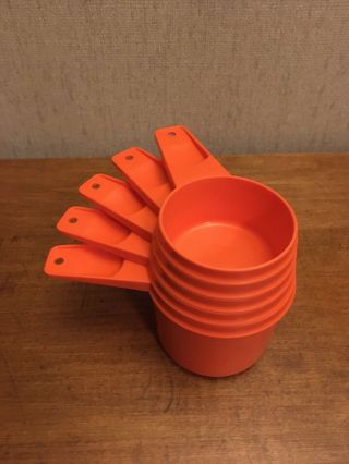 Set Of 5 Vintage Tupperware Tangerine Orange Measuring Cups - Missing 1/4 Cup