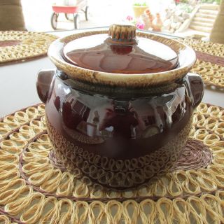 Vintage Hull Ceramic Brown Drip Glaze Bean Pot Oven Proof Stoneware Usa