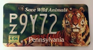 Pennsylvania " Save Wild Animals " License Plate - Pa Zoological Council - Nr