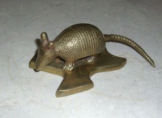Vtg Solid Brass Armadillo Figurine Standing On State Of Texas - - Paperweight