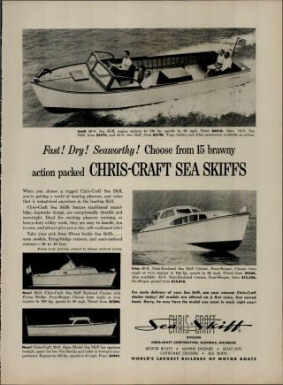 1956 Chris Craft Sea Skiffs Boat Vintage Print Ad 3206