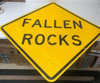 Authentic Retired Texas “fallen Rocks” Highway Sign 36x36”
