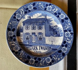 Vintage Mark Twain Home Hannibal Mo Blue Staffordshire Plate England Transfer
