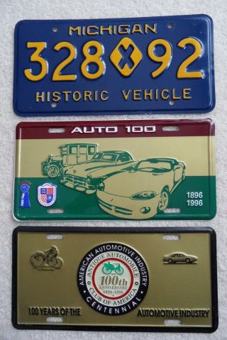 Michigan (1) Historic Vehicle License Plate & (2) Booster License Plates – Look