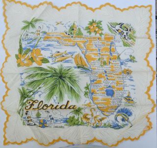 Vintage Florida Handkerchief Hankie Travel Tourist Souvenir State Fl Fla Palms