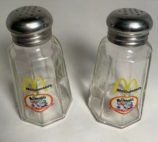 Vintage Mcdonalds Restaurant Salt & Pepper Shakers Glass Stainless Steel Tops