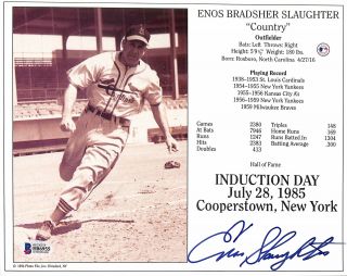 Cardinals Enos Slaughter Authentic Signed 8x10 Photo Induction Day Stat Bas