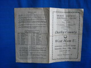 Derby County v West Ham United Vintage 1945 Football Programme 3