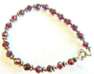 Vtg Red Garnet Faceted Tiny Sterling Silver Bead Bracelet Unisex (earring Set)