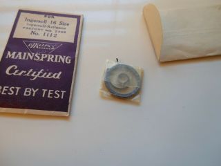 2 Vintage NOS Ingersoll Pocket Watch Main Springs Size 16 no.  1112,  1110 2