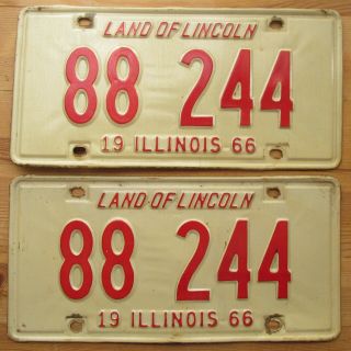 Illinois 1966 License Plate Pair - Quality 88 244