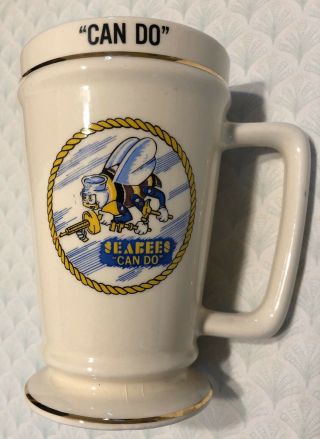 Vintage “can Do”navy Seabees Coffee Stein Mug With Gold Trim