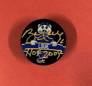 Brett Hull Signed St.  Louis Blues Hockey Puck Louie Nhl W/ & Inscription
