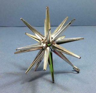 Vtg Mid Century Plastic Sputnik Atomic Star Burst Christmas Ornament 4 " Silver