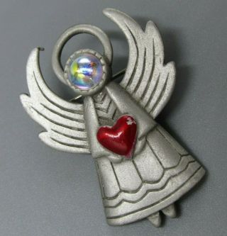 Vintage Jewelry Signed Jj Christmas Prism Heart Angel Brooch Pin Rhinestone Lotc
