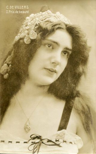 Vintage French Rppc Postcard - Actress Miss De Villers Uc308