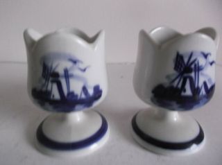 Vintage Delft Blue And White Egg Cups (2) Tulip Shape - Holland
