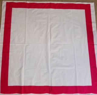 Vintage Christmas Linen Tablecloth White With Red Framing 48 " × 52 " Square