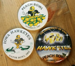 Vintage Set Of 3 1982 1983 Iowa Hawkeyes Football Pin Back Button Peach Gator