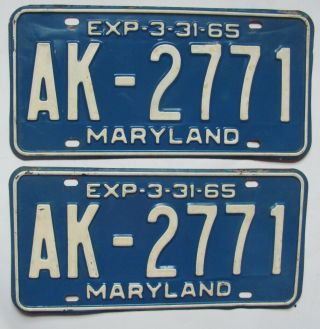 1965 Maryland Car License Plates Pair
